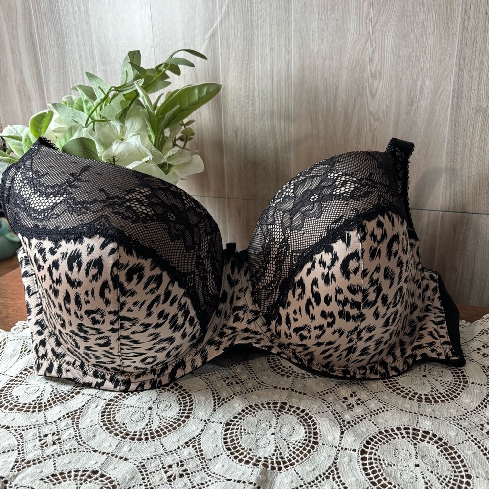 Dorian Leopard Print and Lace Bra